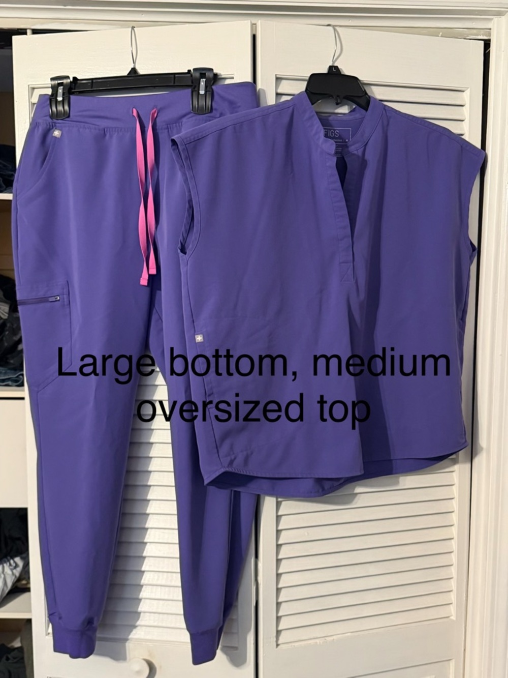 Figs Purple Scrub Set with Pink Drawstring